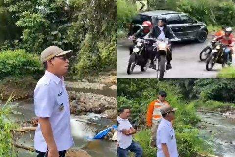 Mengenderai Sepeda Motor, Bupati Tapsel Tinjau Irigasi Rusak