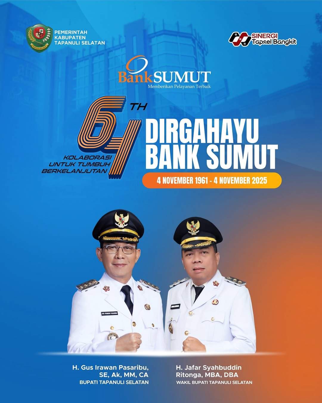 Pemerintah Kabupaten Tapanuli Selatan Mengucapkan “Dirgahayu Bank Sumut ke 64 Tahun”